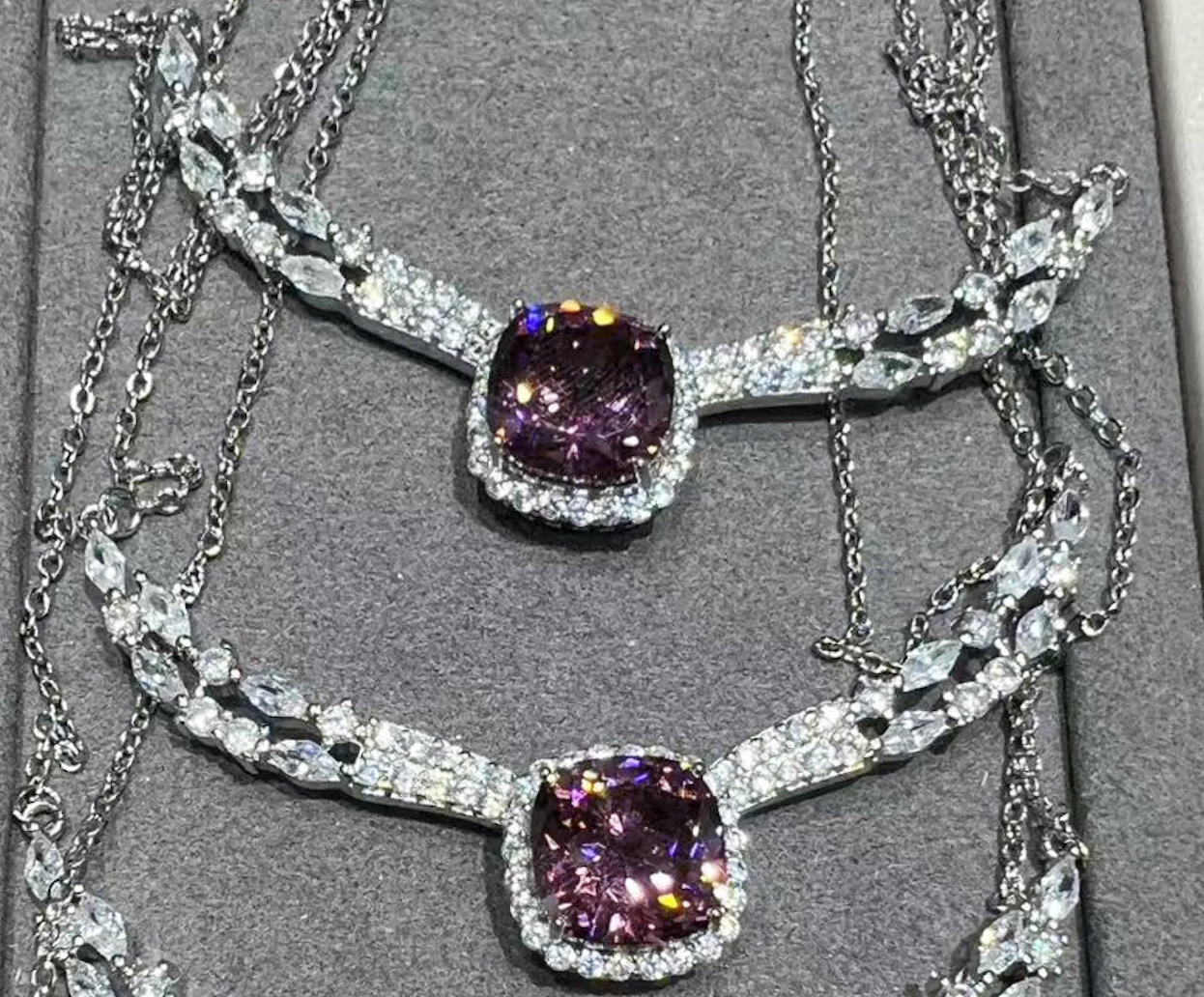 CZ Stones Two Different Colours Purple and Pink Necklace Copper