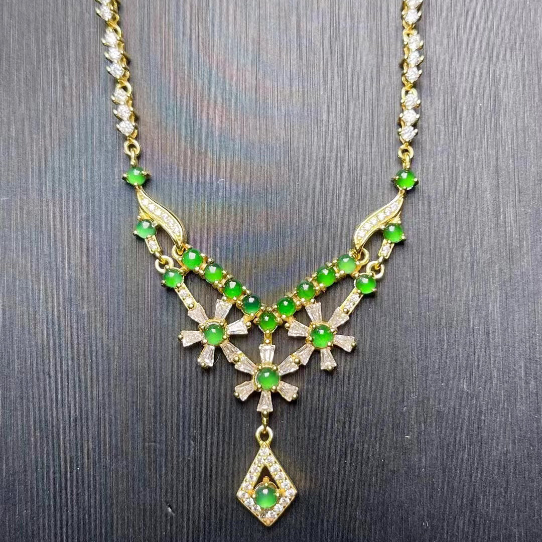 Natural Guatemalan Jade and Moissanite Necklace