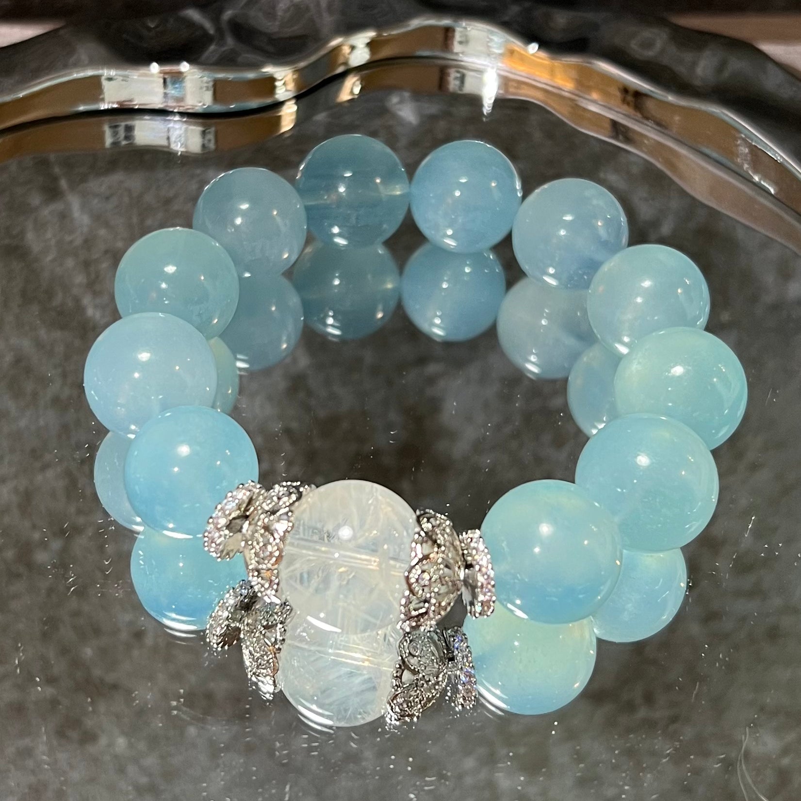 Natural Crystal Bracelet Featuring Aquamarine Paired With Blue Rutile Quartz Charm Bracelet Design Bracelet