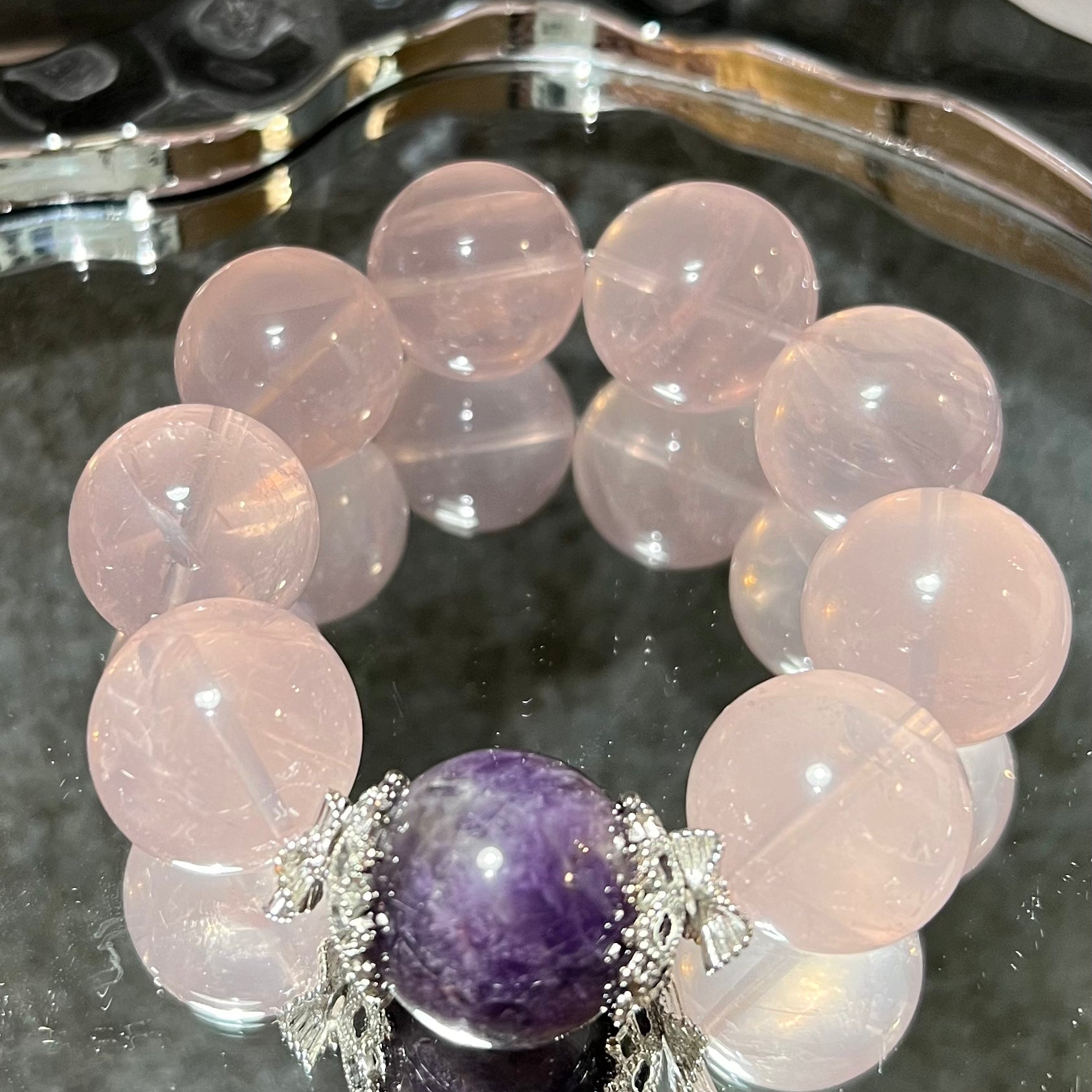 Natural Crystal Bracelet Featuring Rose Quartz Paired With Phantom Amethyst Charm Bracelet Design Bracelet