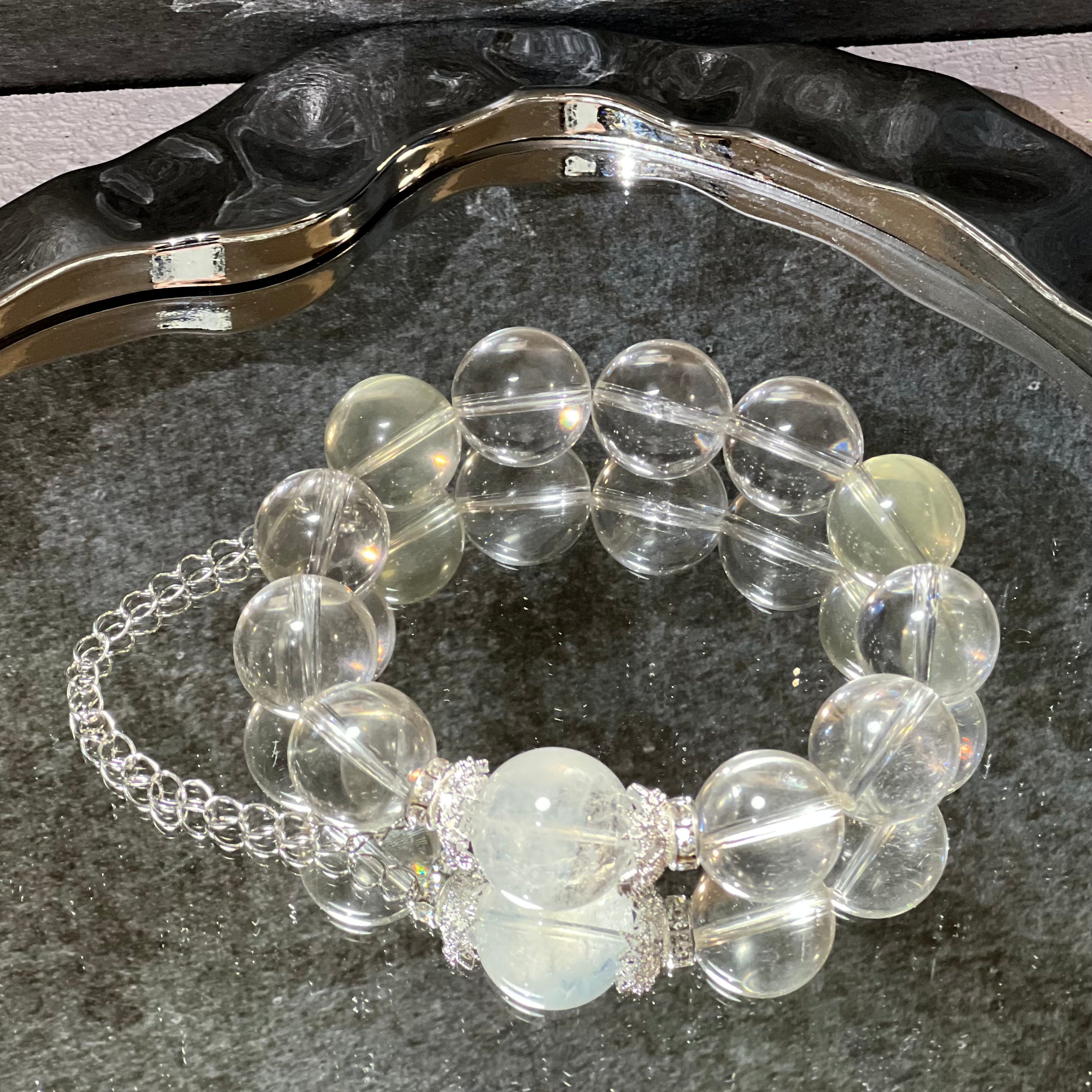 Natural Crystal Bracelet Featuring Lemon Citrine Paired With Clear Quartz and Blue Rutile Quartz Charm Bracelet Design Bracelet