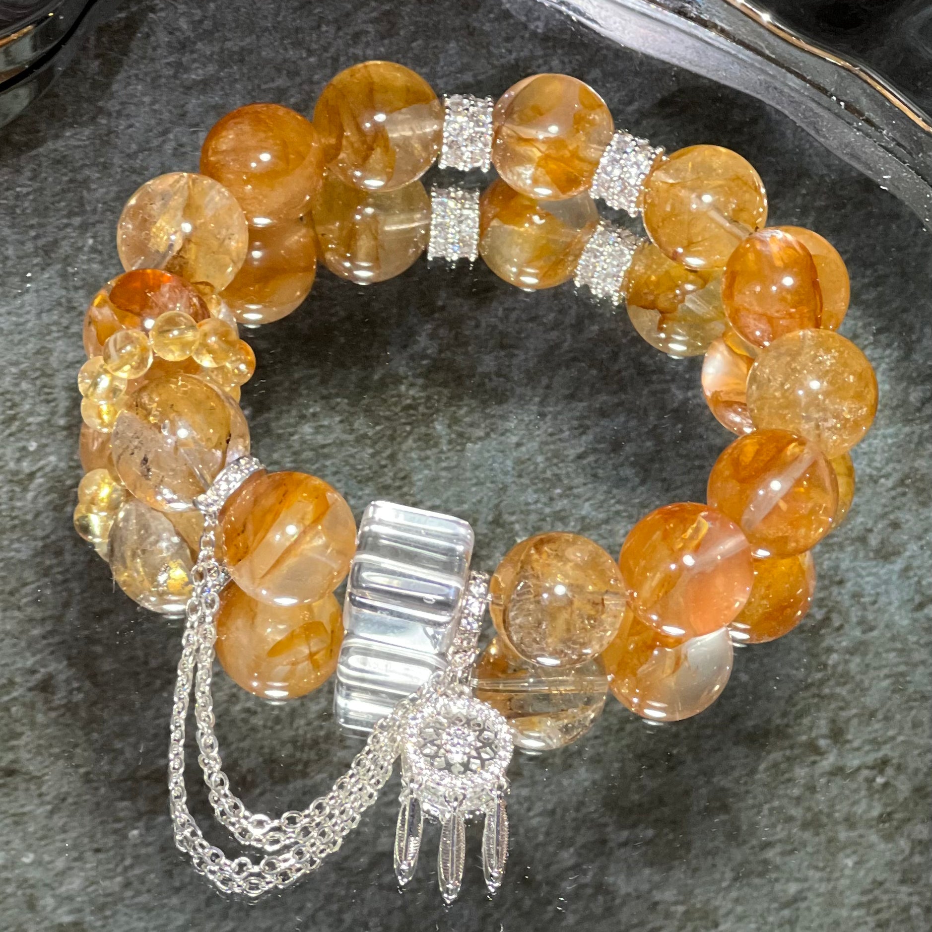 Natural Crystal Bracelet Featuring Golden Healer Paired With Clear Quartz and Dreamcatcher Charm Bracelet Design Bracelet