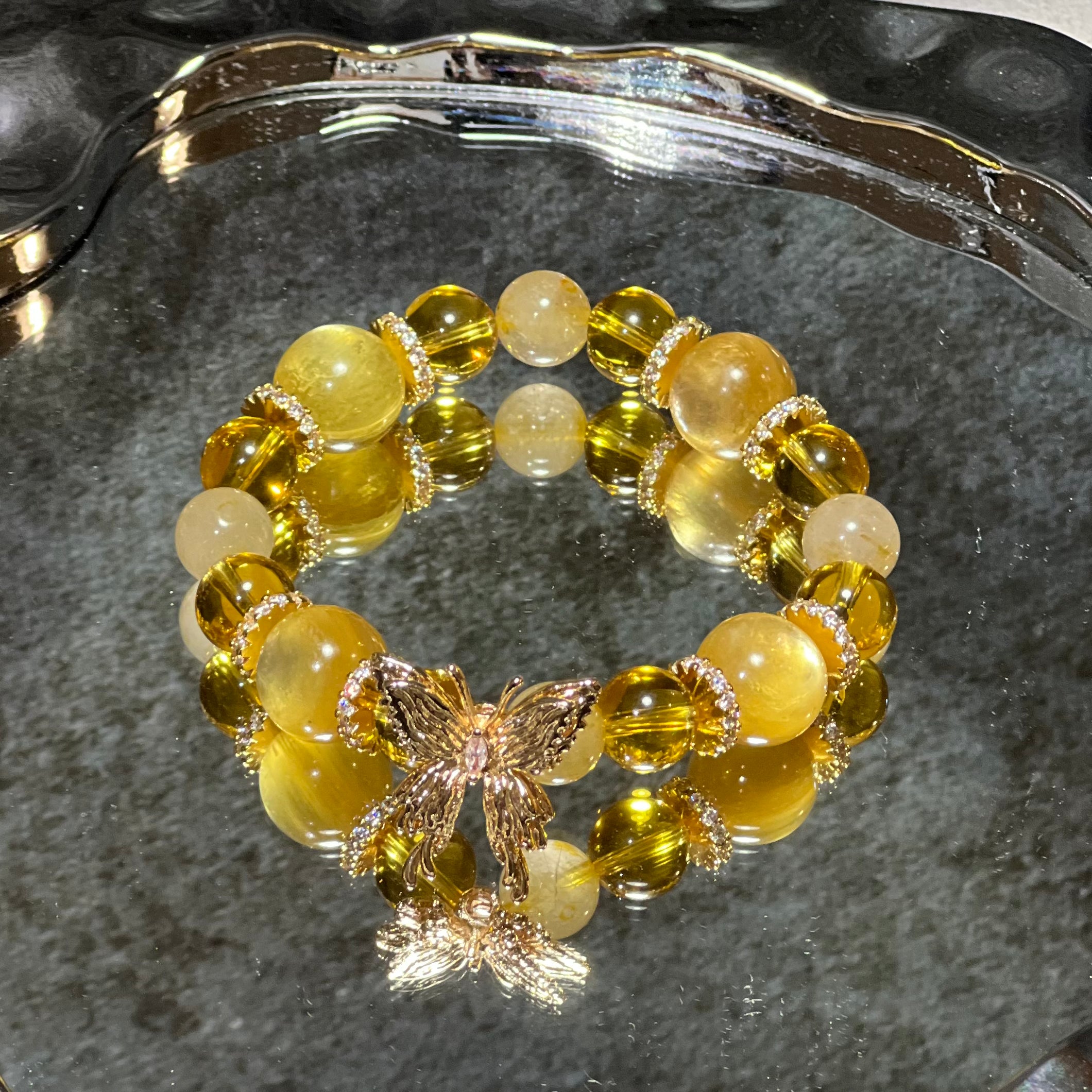 Crystal Bracelet Featuring Golden Kunzite Paired With Citrine and Yellow Rutilated Charm Bracelet Design Bracelet