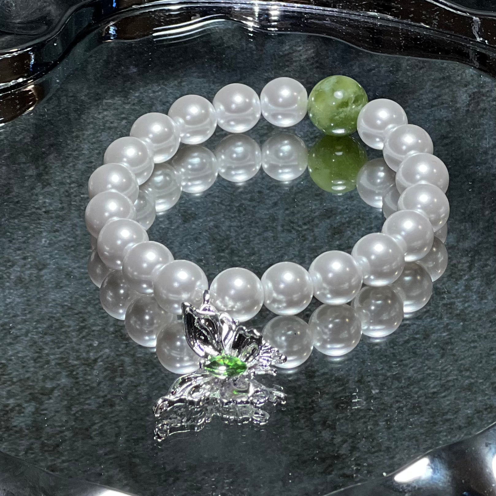 Crystal Bracelet Featuring Jade Paired With Shell Pearl Butterfly Bracelet Design Bracelet