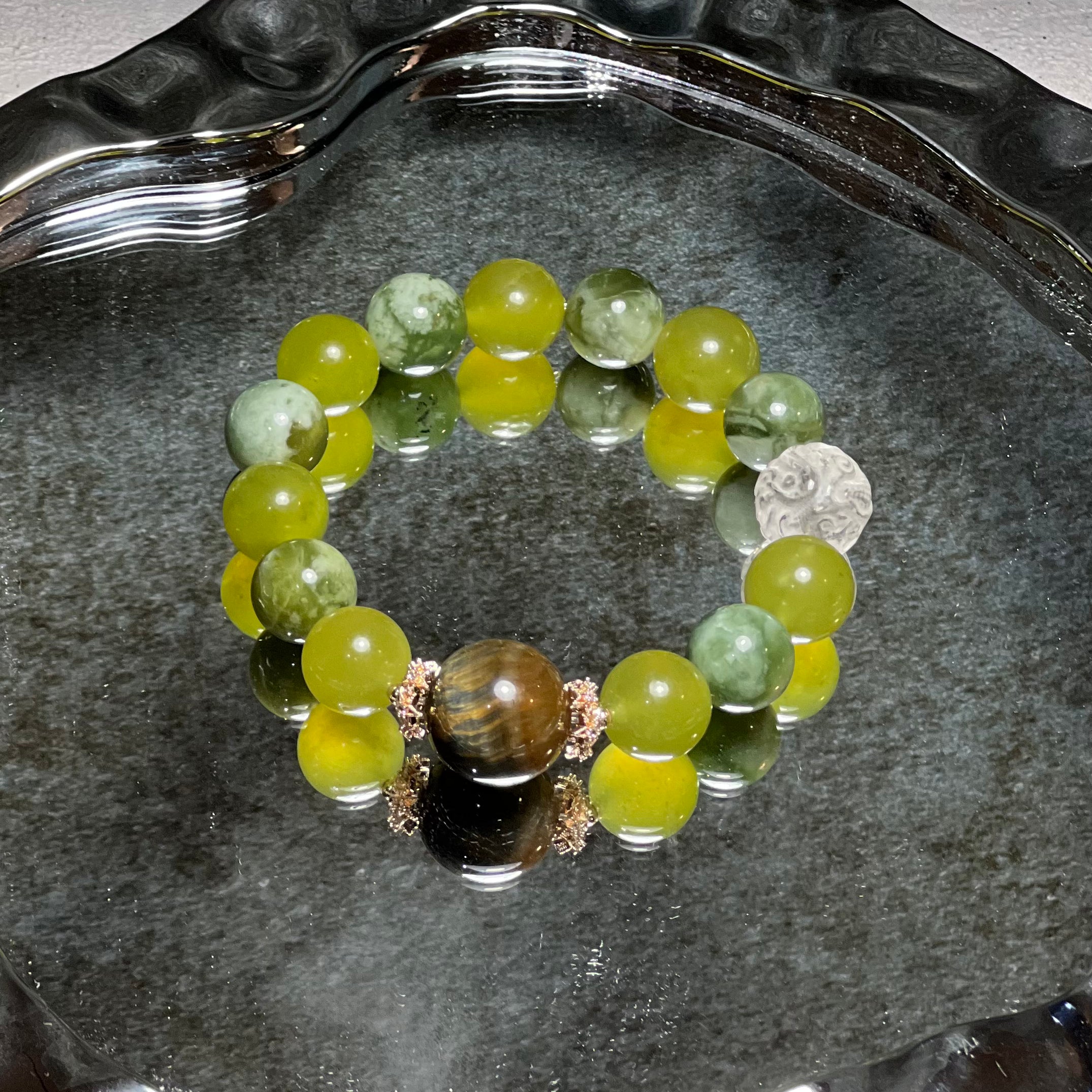 Natural Crystal Bracelet Featuring Jade Paired With Tiger's Eye And Clear Quartz Charm Bracelet Design Bracelet