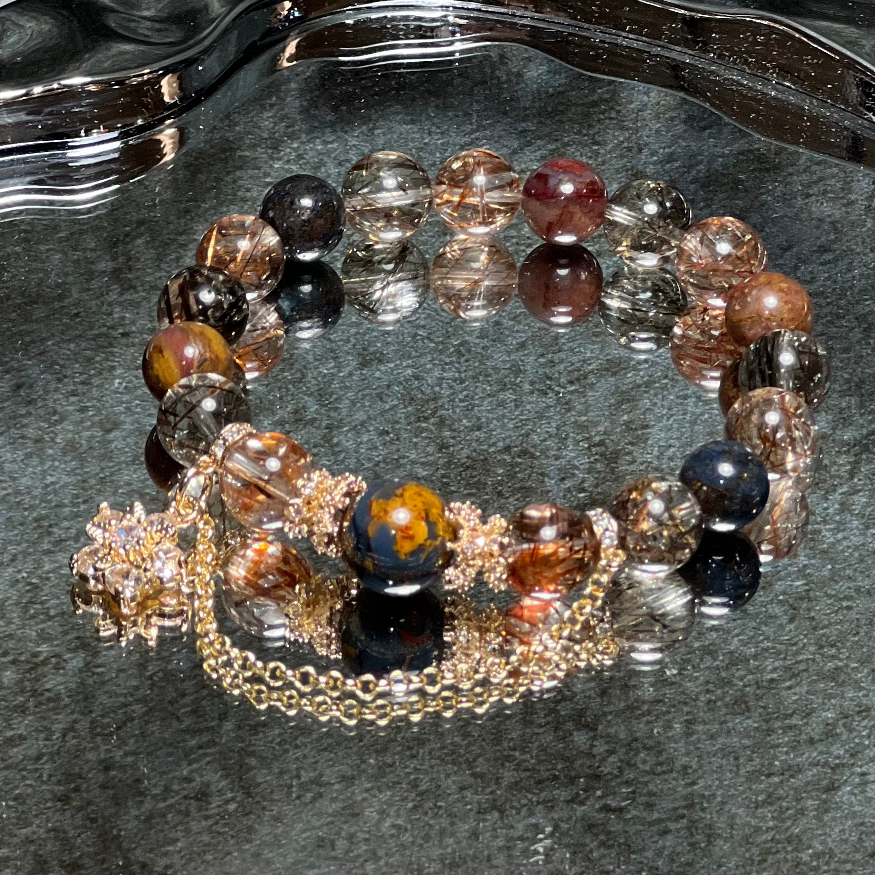 Crystal Bracelet Featuring Super Seven Paired With Pietersite Charm Bracelet Design Bracelet