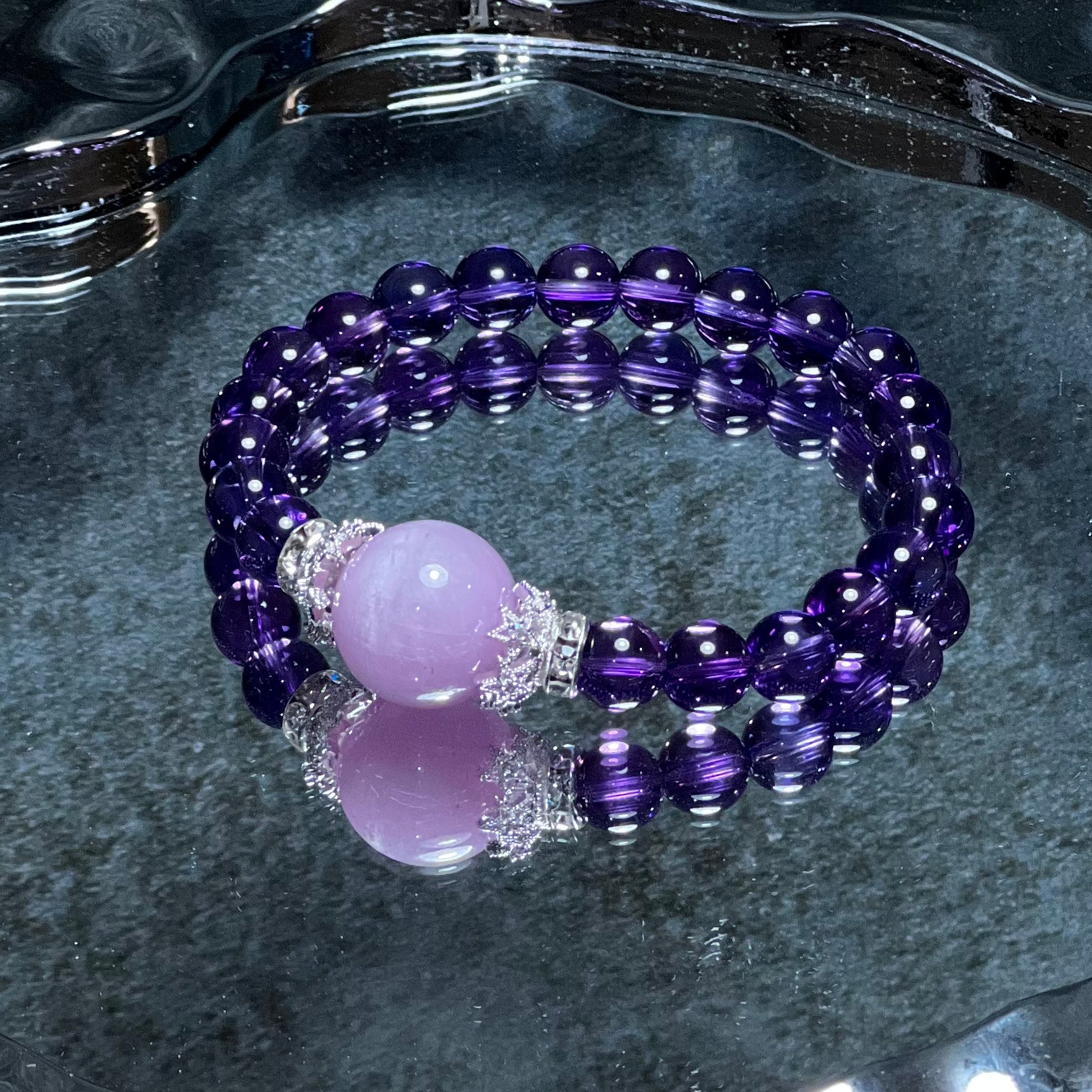 Crystal Bracelet Featuring Amethyst Paired With Lepidolite Charm Bracelet Design Bracelet