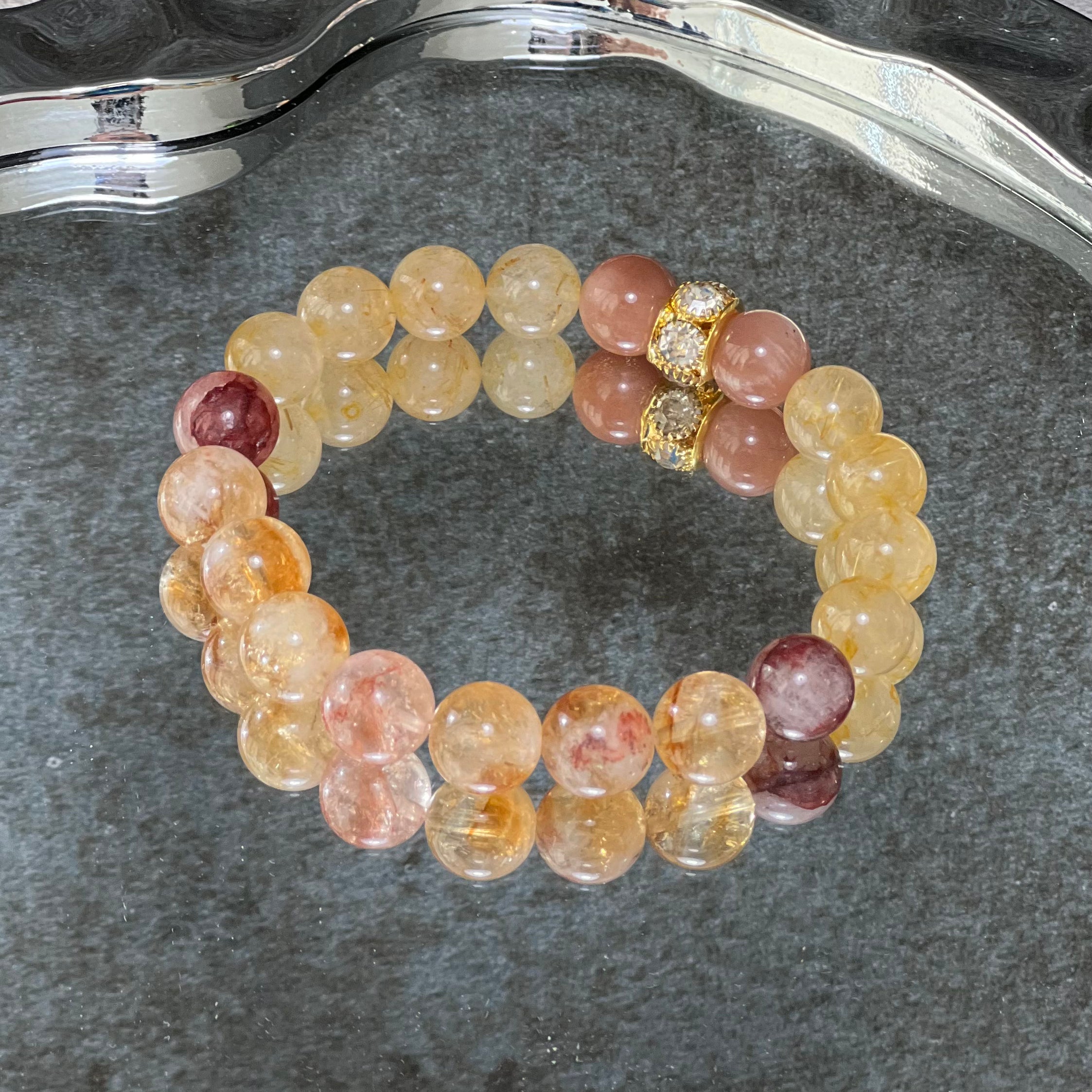 Natural Crystal Bracelet Featuring Yellow Rutilated Quartz Paired With Arusha And Citrine Charm Bracelet Design Bracelet