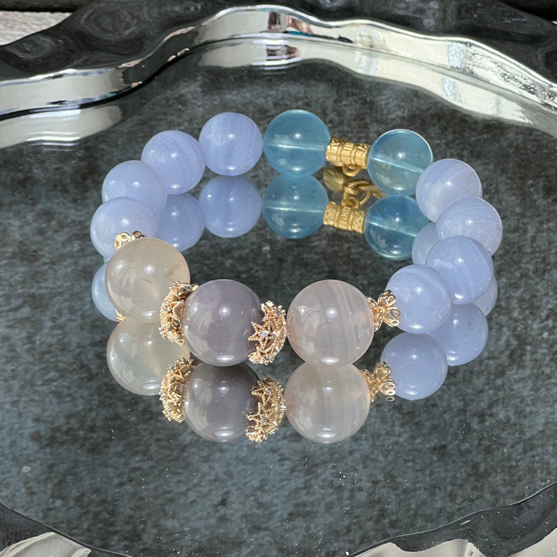 Natural Crystal Bracelet Featuring Sodalite Paired With Aquamarine And Agate Charm Bracelet Design Bracelet