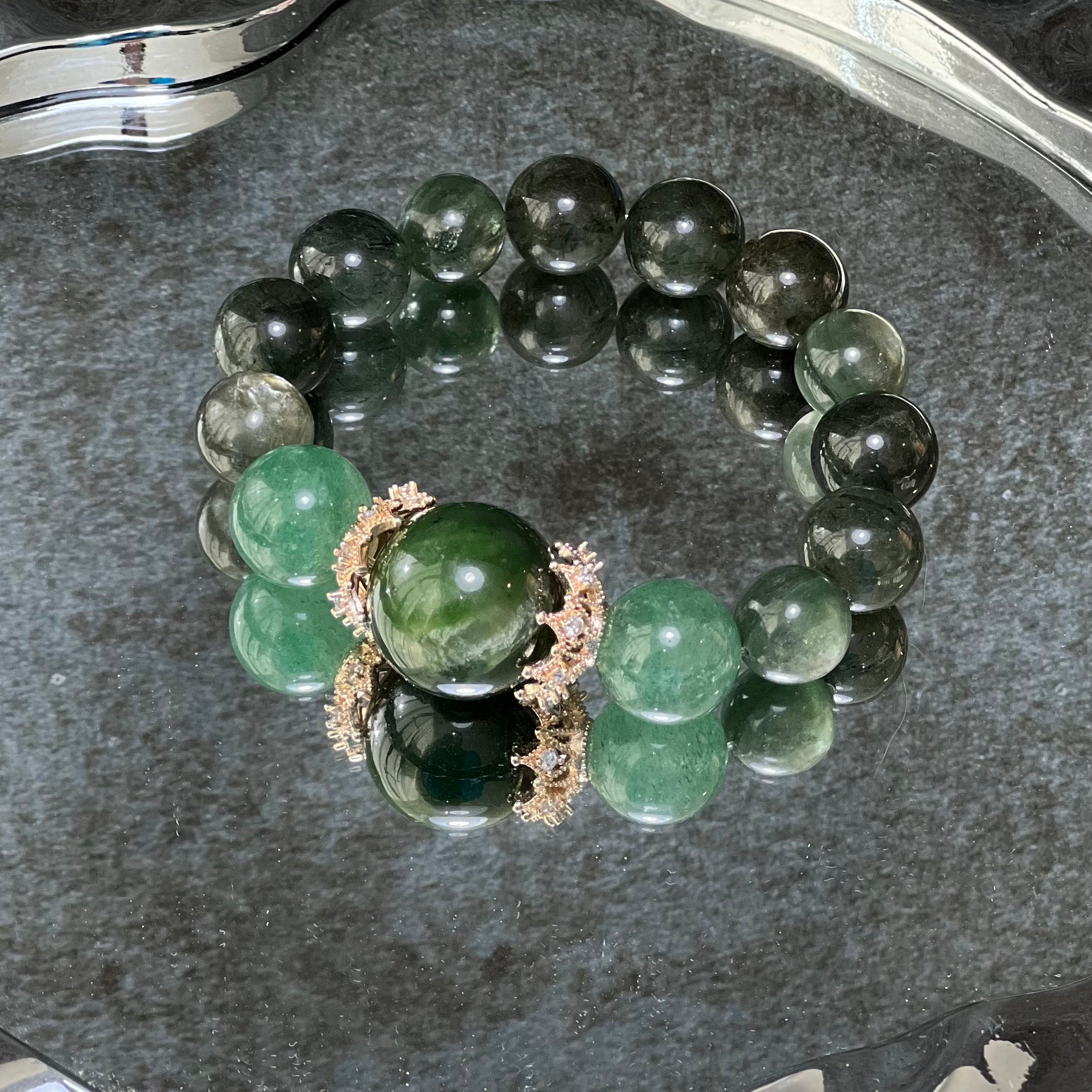 Natural Crystal Bracelet Featuring Green Tourmaline Paired With Green Lepidolite Green Strawberry And Jade Charm Bracelet Design Bracelet