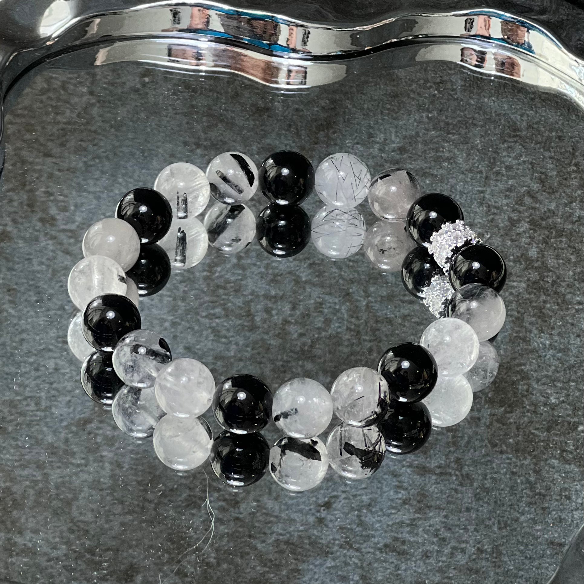 Natural Crystal Bracelet Featuring Black Onyx Paired With Black Tourmaline Charm Bracelet Design Bracelet