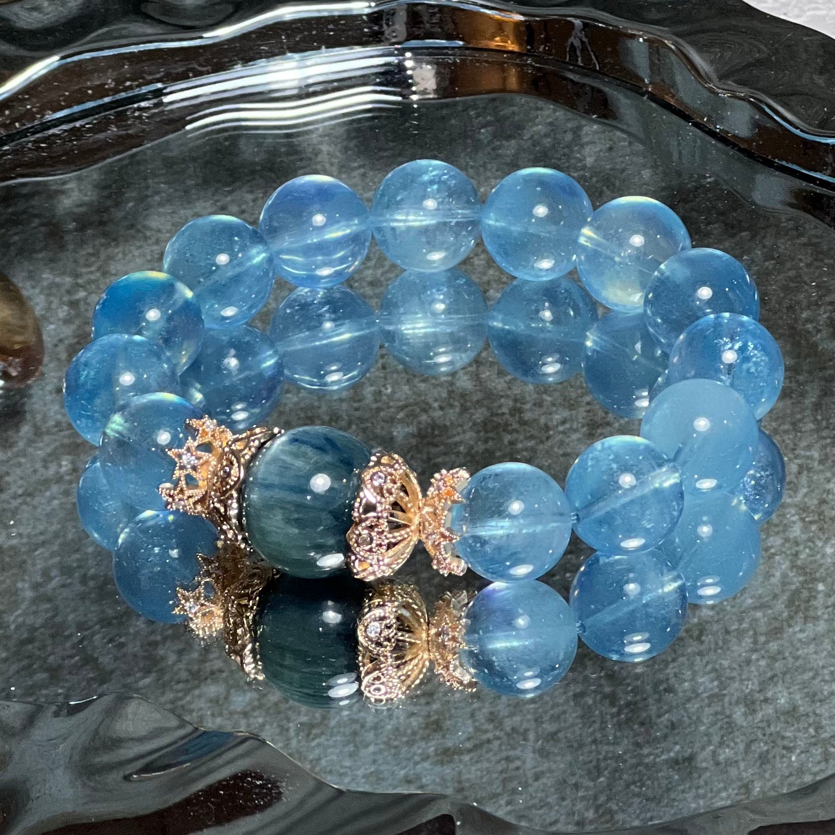 Natural Crystal Bracelet Featuring Aquamarine Paired With Blue-Green Crystal Charm Bracelet Design Bracelet